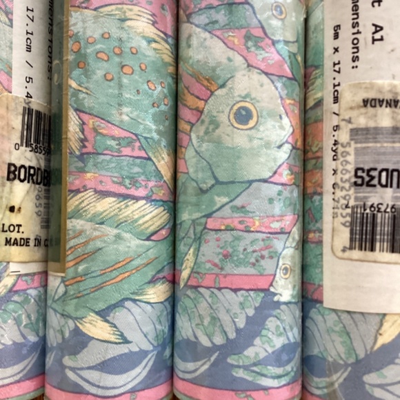 Vintage Pastel Fish Seashell Underwater Vinyl Pre Pasted Wallpaper Border Retro - Picture 2 of 7
